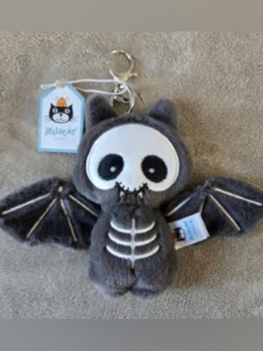 Jellycat Charcoal Gray Bat Skeleton Plush Keyring